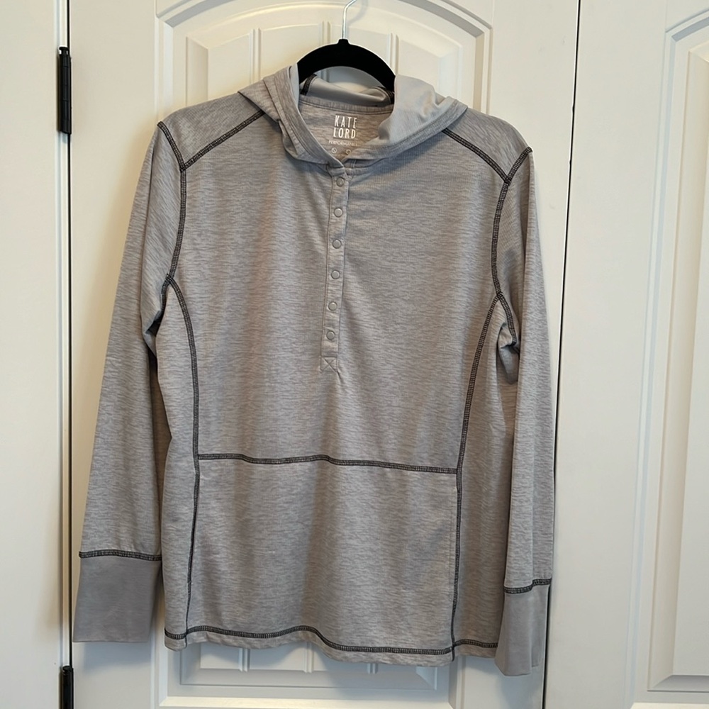 Kate Lord Gray 1/2 Button Up Performance Hooded Pullover